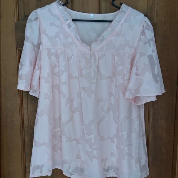 Pink Flutter Sleeve Ruffled Blouse - Picture 2 of 3